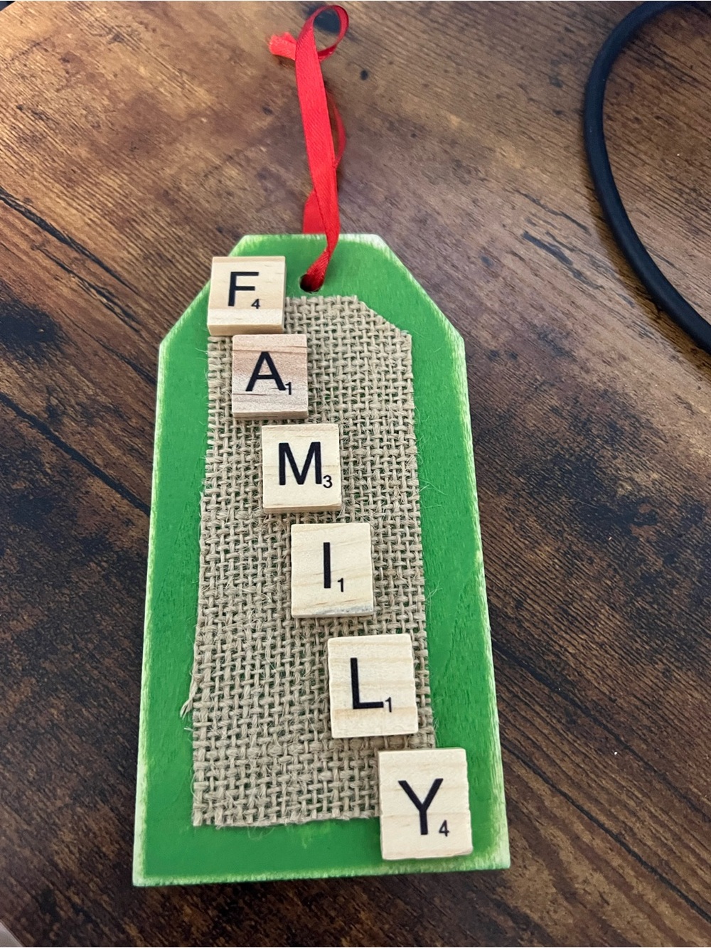 Green 'Family' Hanging Holiday Handcrafted Tag Ornament 6x3 inches